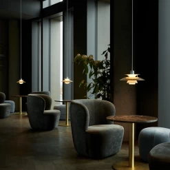 PH5 Mini Pendant Light By Louis Poulsen -Lighting Store PH 5 Mini Brass Restaurant Trio 01 04756