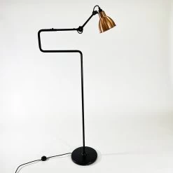 Clearance Lampe Gras N°411 Floor Lamp / Black With Copper Shade By La Lampe Gras